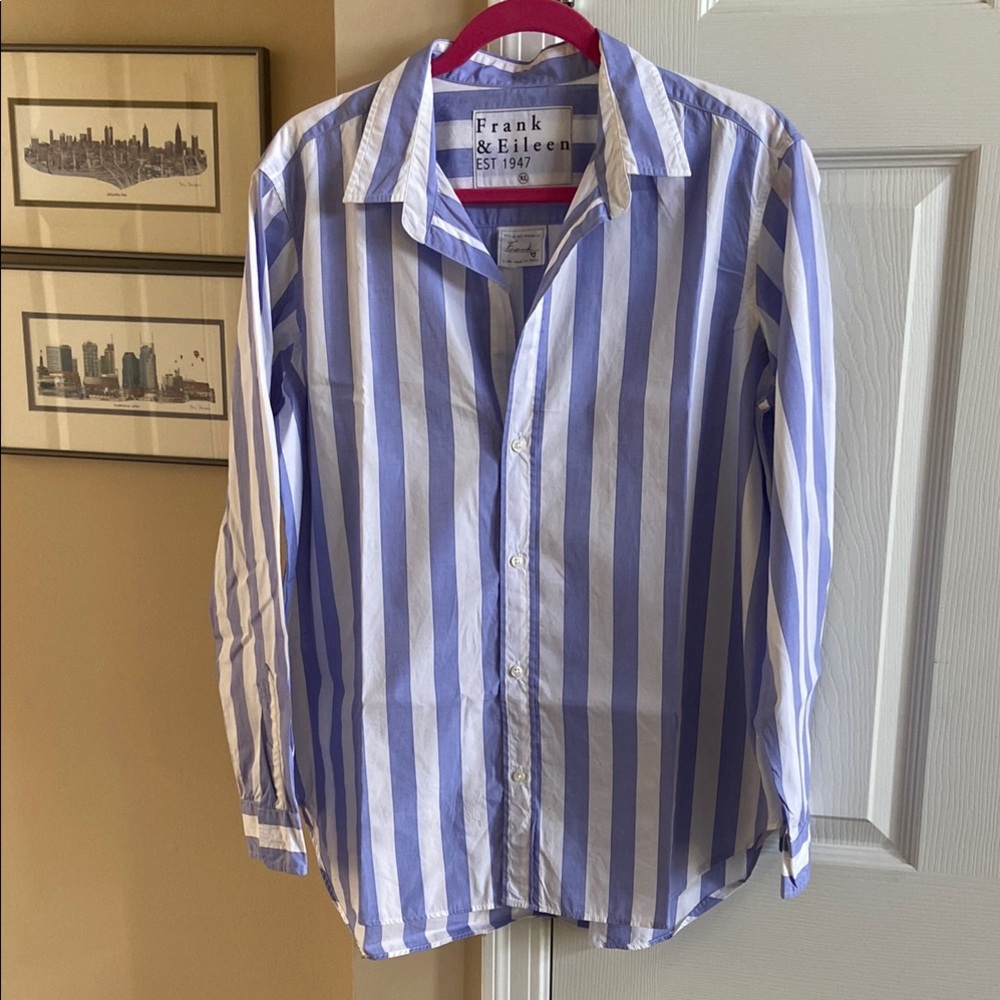 Frank & Eileen Frank style Blue and White Striped Shirt, sz XL